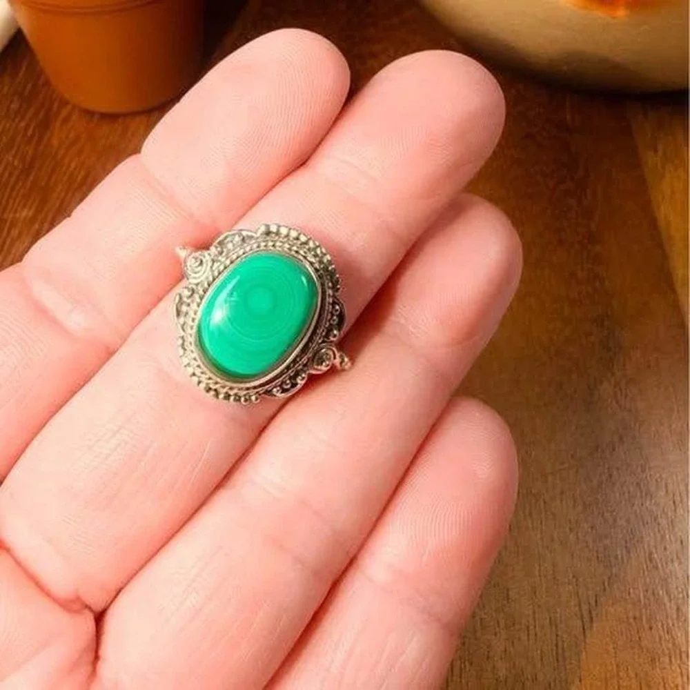 Malachite Ring - Size 8 - 925 Sterling Silver